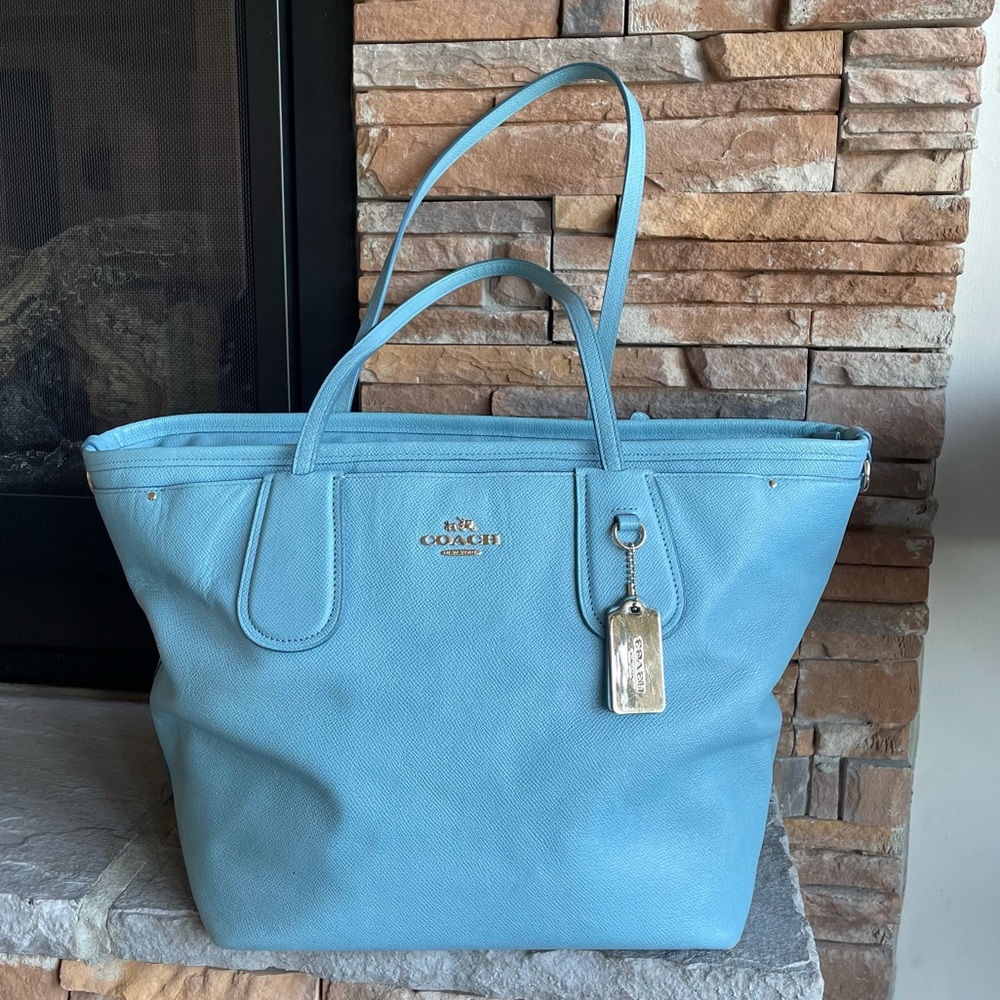 Coach blue leather diaper bag purse